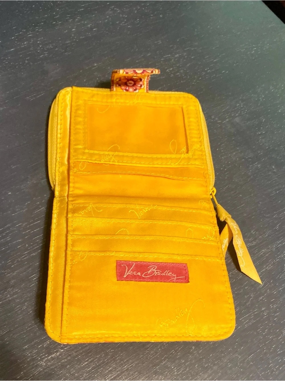 Vera Bradley Yellow Floral Zip Wallet - Women's Compact Card Holder - Picture 4 of 6